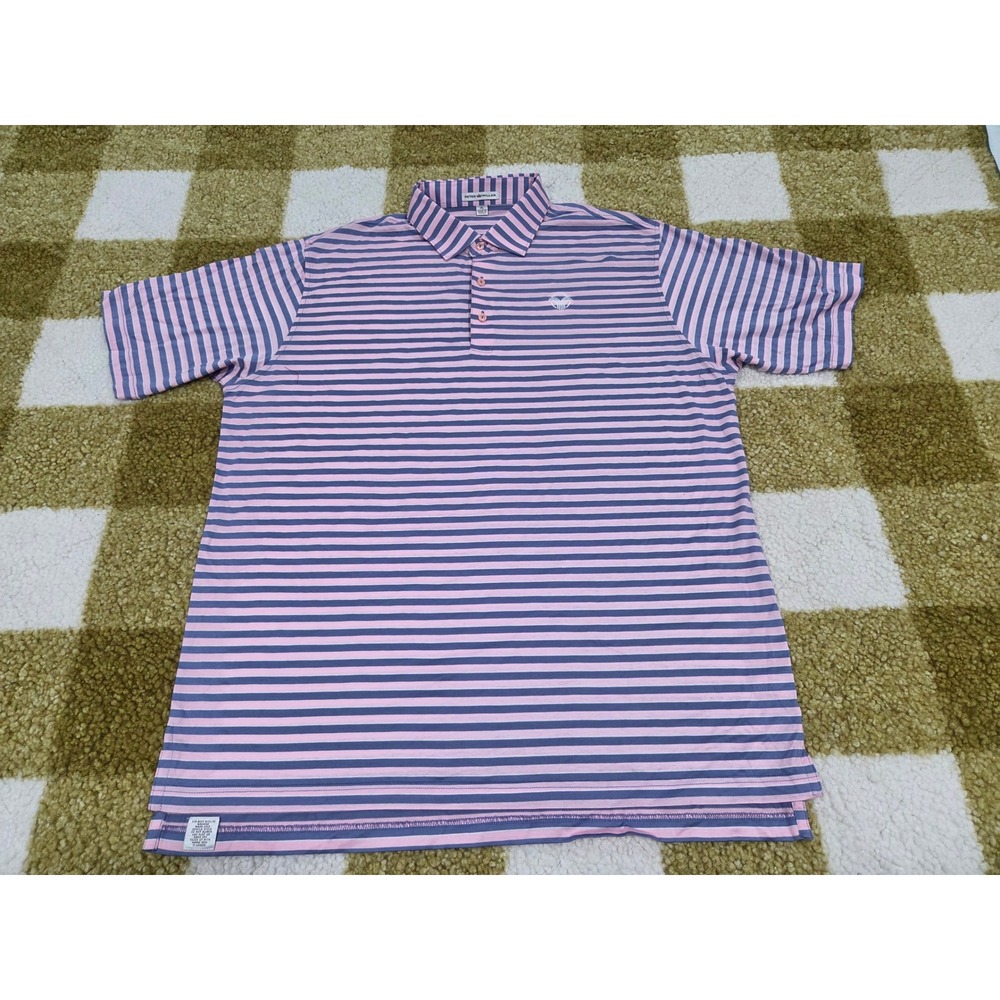 Peter Millar Mens XL Pink Purple Striped Cotton Short Sleeve Polo Golf Shirt